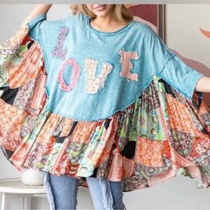 Colorful Patchwork Love Tunic NWOT